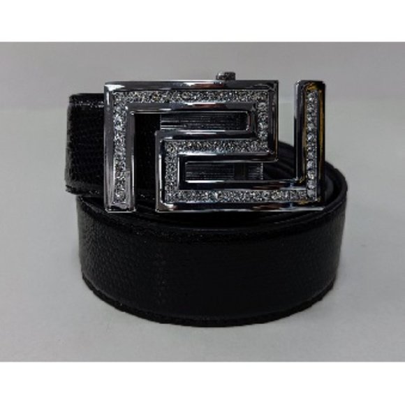 🆕 SILVER RHINESTONE GREEK DESIGN BLACK SNAKE STRAP AUTOMATIC… - Picture 1 of 4